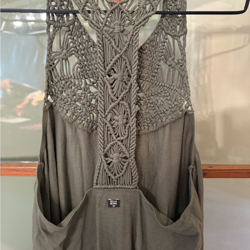 Billabong Olive Sleeveless Boho Crochet Midi Dress - Size Small - Picture 3 of 4